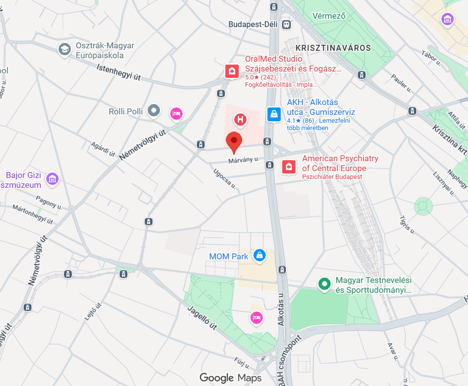 Az eredeti Google Maps térkép a Budapest XII., Királyhágó utca 8. környékéről
